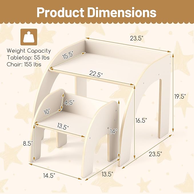 INFANS Kids Table and Chair Set, Wooden Activity Table for Toddlers Arts Crafts Drawing Reading Playing Building Block Drawing, Children Natural Furniture Set for Playroom Nursery