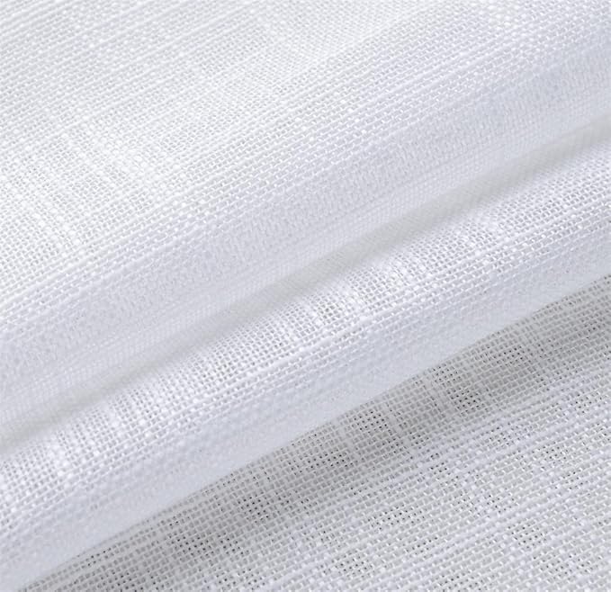 MIUCO Sheer Curtains 84 Inch Long White Living Room Curtains Semi Voile Sheer Panels Linen Textured Grommet Curtains Window Curtain Panels, 37 x 84 Inches Length Set of 2 Drapes