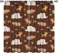 Jungle Safari Animals Blackout Curtains Cartoon Tropical Forest Animals Elephant Tiger Brown Art Print for Kids Boys Bedroom Nursery Rod Pocket Decoration Window Drapes 2 Panels W31.5xL63in