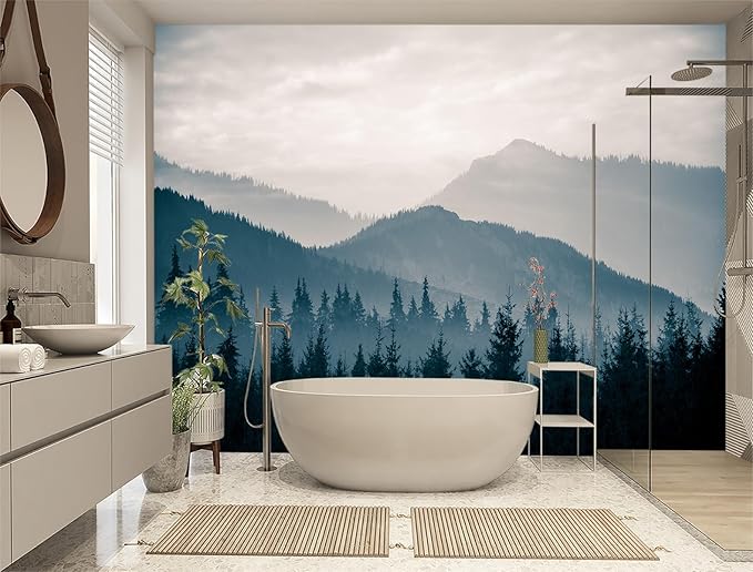 XMPMBM-Misty Forest Fabric Wallpaper Pine Forest Living Room Bedroom Bathroom Wall Mural-W 88" X H 59"（36 Square Foot）