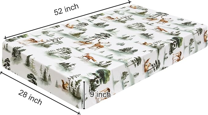 PHF 3 Pack Soft Woodland Crib Sheets Fitted, Silky Comfy Breathable Baby Sheets for Boys Girls Neutral, 28x52 Inches Fits Standard Crib and Toddler Mattresses, Woodland