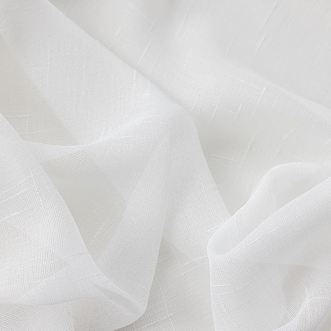 Off White Pinch Pleated Sheer Curtains 102 Inches Long 1 Panel, 50 Inch Width, Thin Textured Linen Look Sliding Glass Door Curtain, Rustic Floor to Ceiling Drapes Living Room Window Decor