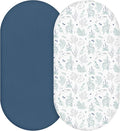 Muslin Bassinet Fitted Sheets, 2 Pack for Baby Boy and Girl, Soft Breathable Baby Pad/Mattress Sheet, Fit for Hourglass Oval and Rectangle Bassinet Mattress (Blue Deer)