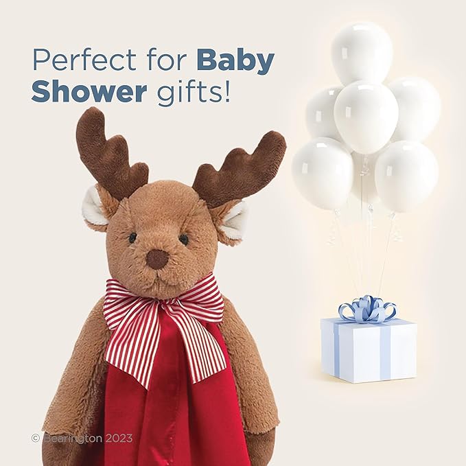 Bearington ReindeerRed Christmas Loveys for Babies - 15" Soft Baby Security Blanket with Plush Reindeer Snuggler Head - Cuddly for Newborns, Nurseries, and Holiday Festive Keepsakes