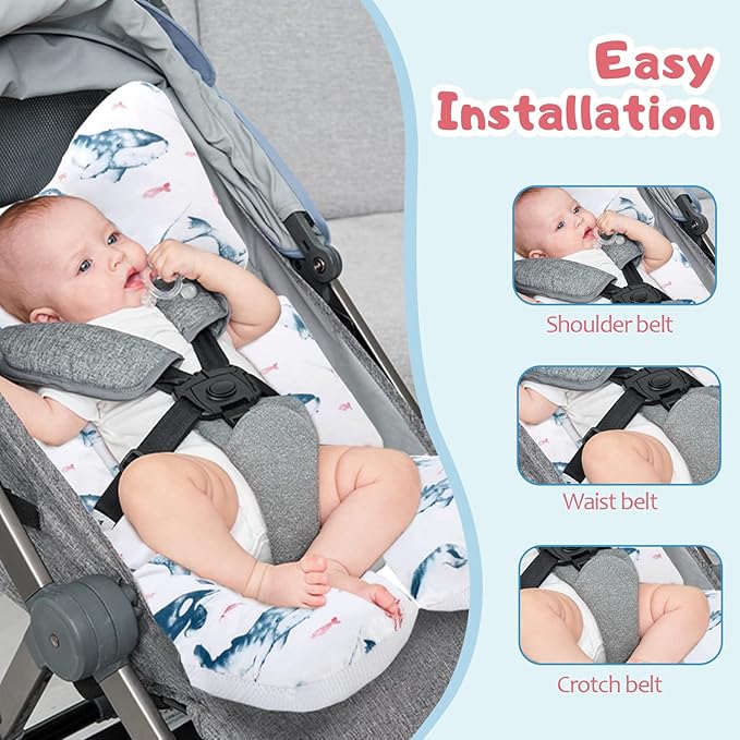 Baby Stroller Cushion, Universal Baby Seat Pad Liner for Stroller Reversible Soft and Breathable 3D Air Mesh Cotton Baby Stroller Seat Liner (Seaworld)