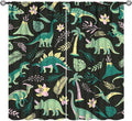 Dinosaurs Blackout Curtains Cartoon Cute Funny Dino Tropical Jungle Green Art Print for Kids Boys Bedroom Living Room Rod Pocket Decoration Window Drapes 2 Panels W31.5xL63in