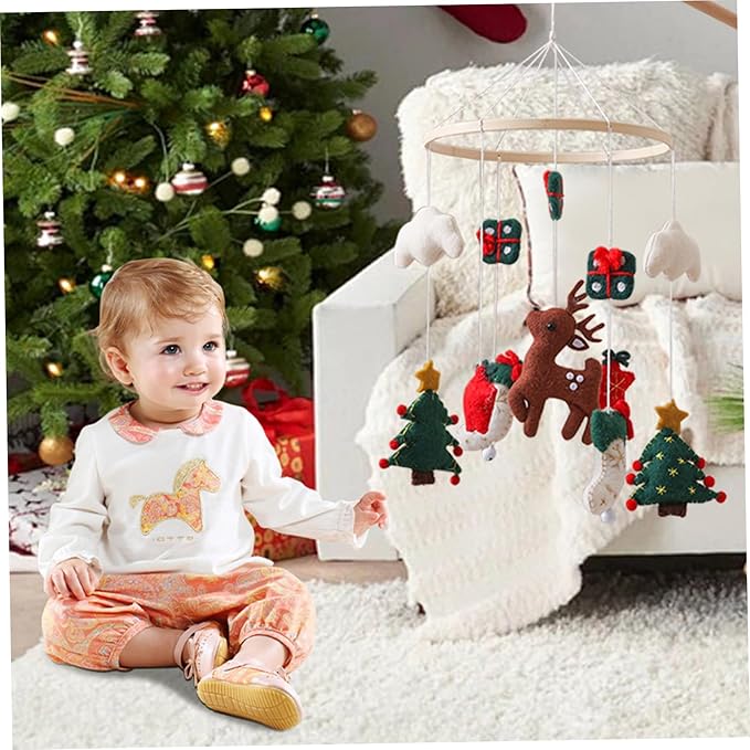 Baby Crib Mobile, Christmas Deer Crib Hanging Toy, Felt Xmas Tree Clouds Stars Baby Wind Chimes, Newborn Gifts for Girls Boys, Mobiles for Babies