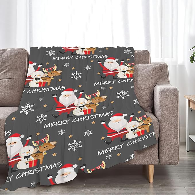 Snowman Santa Claus Throw Blanket for Girls Boys Women Men Kids Adults Soft Flannel Fleece Blanket for Couch Sofa Bed Home Decor 60"x80"