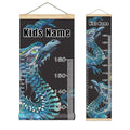 Personalized Kids Name Growth Chart Ruler for Wall Wood Frame Height Measure Chart 13.4x56 in Linen Hanging Height Growth Chart Retro Blue Dragon Kids Room Decor