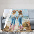 Coastal Cowgirl Blanket Cowgirl Beach Decor Throw Blanket Super Soft Flannel Lightweight Fluffy Plush Fuzzy Fleece Western Blanket Gifts for Girl Woman Boys Kids Adults Man for Bed Sofa 50"X60"