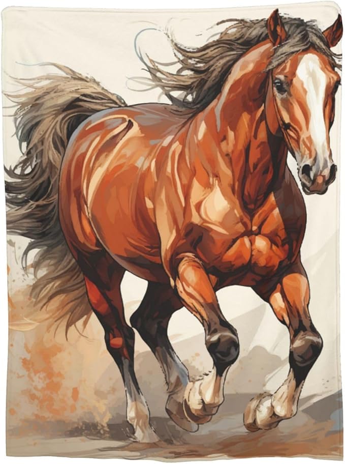 Horse Blanket for Boys Men Adults Fleece Flannel Running Horse Comfy Lightweight Throw Blankets for Couch Travel Bedding Decor 60x50 Inches