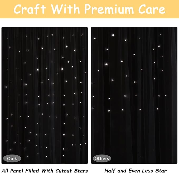 Kinryb Sheer Overlay Curtains for Girls Bedroom, 84 Inches Grey Double Layer Panles with Star Cutout for Kids Room (52 W x 84 L Inches,2 Pcs Yellow)