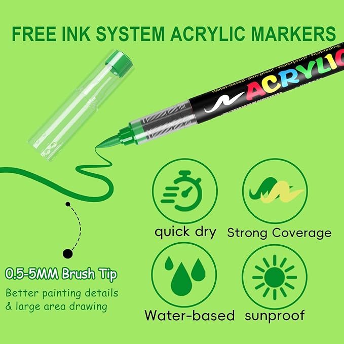 Paint Pens Acrylic Markers - 12 Earth Tone Brush Tip Water Based Marker Pens for Rock Painting, Wood, Ceramic, Glass, Acrylic Paint Markers for Egg Pumpkin