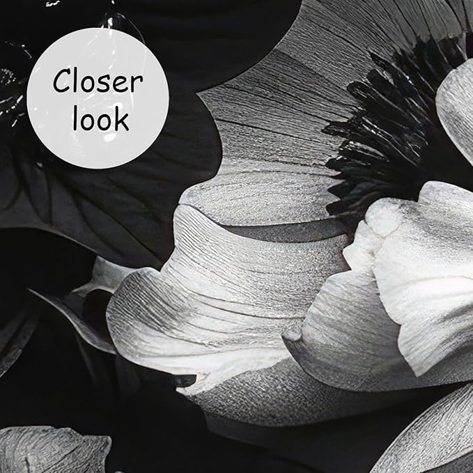 AFZEVEB-Black Peony Floral Wallpaper Vintage Large Flower Wall murals for Bedroom 114"x74"(Not Peel and Stick)
