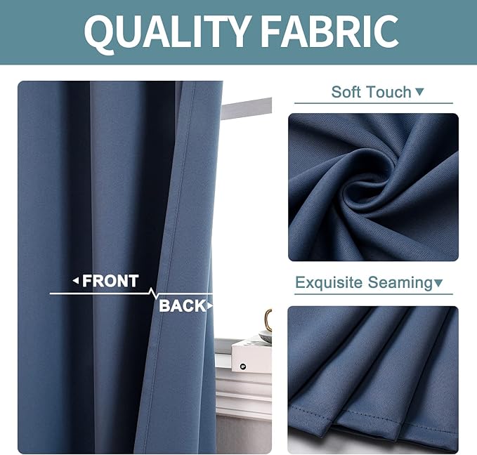 ChrisDowa Grommet Blackout Curtains for Bedroom and Living Room - 2 Panels Set Thermal Insulated Room Darkening Curtains (Stone Blue, 52W x 45L)