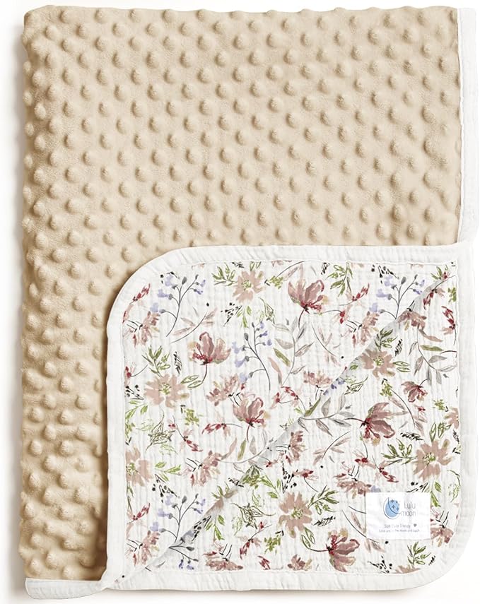 lulumoon Baby Blanket for Girls Floral: Soft Double Layer Minky Dot Backing - Warm Travel Stroller Blanket for Newborns 30"x40"(Floral)