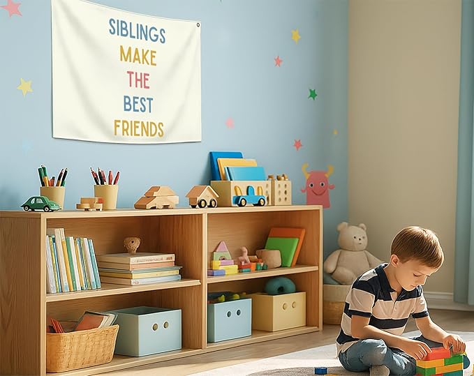 Rectangular Banner Flag Pennant Wall Decor Gift for Baby Boy Girl Kid Teen,Nursery Home Bedroom Playroom Reading Room Front Door-Siblings Make the Best Friends-Baby,Shower Birthday Christmas Gift