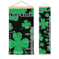 Personalized Kids Name Growth Chart Ruler for Wall Wood Frame Height Measure Chart 13.4x56 in Linen Hanging Height Growth Chart St Patrick Day and Clover Leaves Kids Room Decor