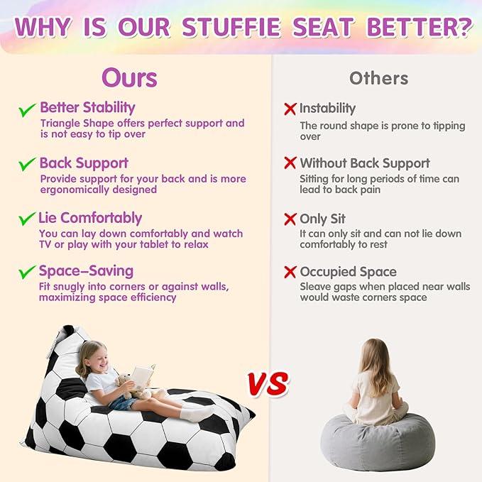 Jorbest Stuffed Animal Storage, Soccer Stuffed Animal Bean Bag Storage, Soccer Bean Bag Chair Cover for Kids, Luxury Velvet Stuffie Seat - Cover ONLY (200 L/52 Gal)