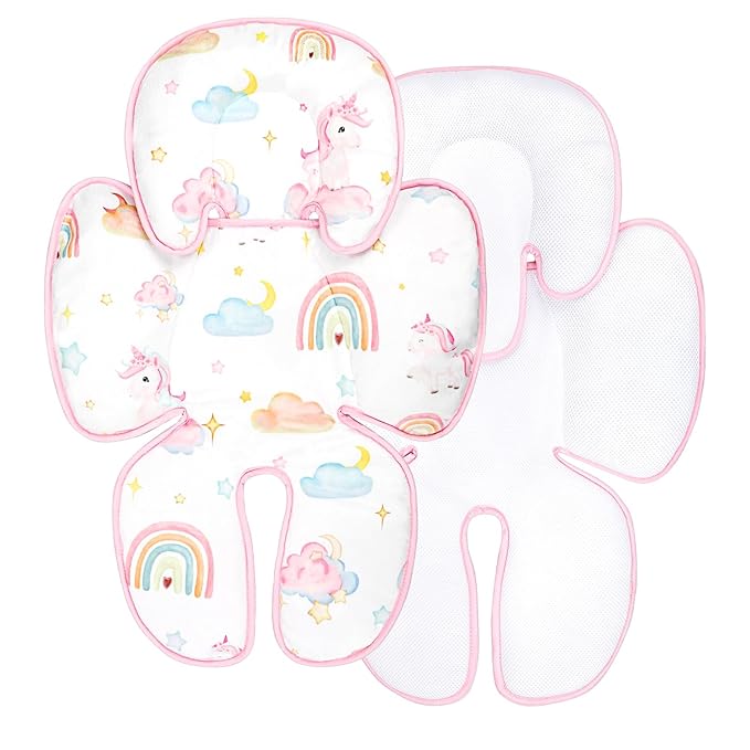 Pea Pod Summer Infant Car Seat Insert, 2 in 1 Baby Car Seat Head Body Support for Newborn Upgrade Mesh Baby Car Seat Insert Stroller Cushion for Boys Girls, Extra Soft and Breathable, Unicorn