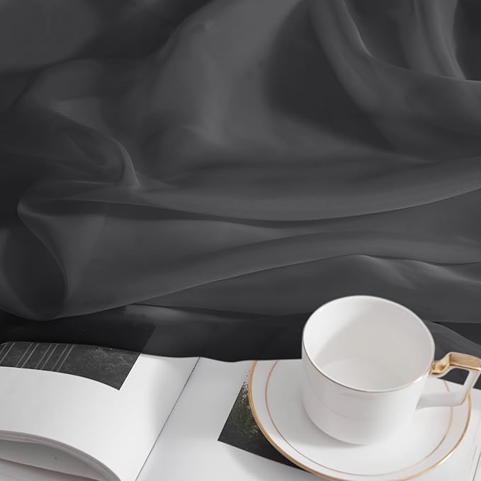 RYB HOME Black Sheer Curtains, Light Filtering Extra Long Grommet Top Elegant Window Panels, Airy & Breathable Voile Sheer Drapes for Large Window, Living Room, Bedroom, 54W by 96L, Set of 4