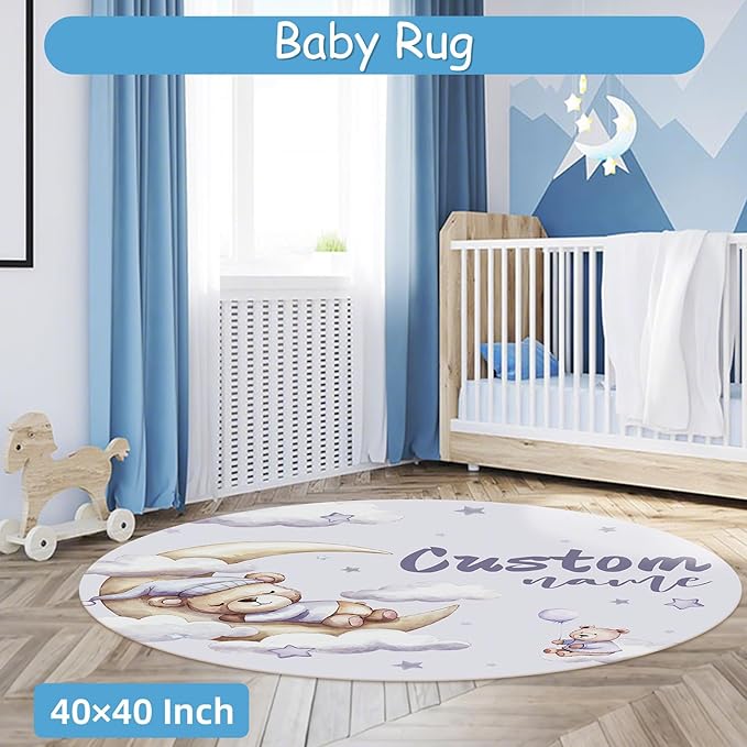 Personalized Crib Bedding Set, 5 Pcs Custom Name Crib Bed Set, Double Layer Nursery Bedding Sets Baby Girls Boys, Purple Bear Baby Crib Set for Infants Toddlers Kids Customized Gifts