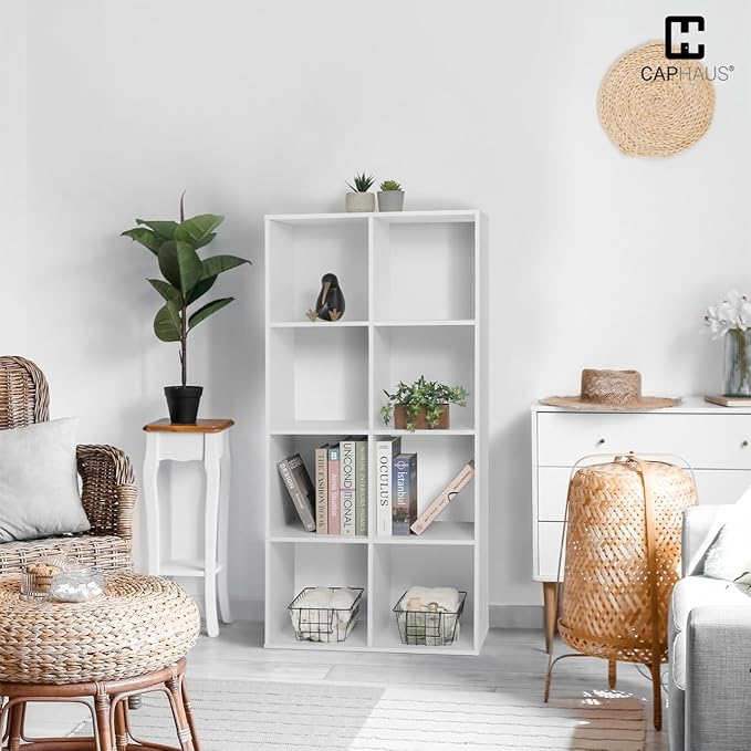 CAPHAUS Sturdy Room 11-Inch Cube Storage Organizer Shelf, with Thick Exterior Edge, Shelf Divider w/Back, Bookcase, 6-Cube / 8-Cube 9-Cube, Colors Available in Rustic Grey Oak and White