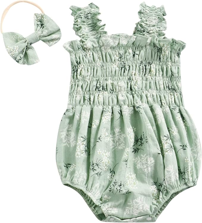 Meihuida Newborn Baby Girl Sleeveless Rompers Summer Clothes Cotton Bodysuit with Headband