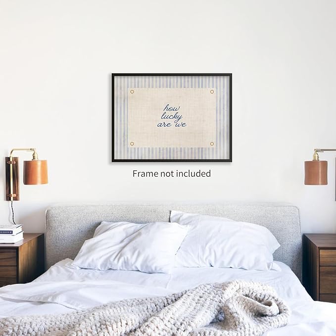YYS How Lucky Are We Quote Wall Art Navy Blue Positive Affirmations Poster Trendy Minimalist Aesthetic Canvas Prints for Dorm Bedroom Wall Decor 16x24 inch Unframed