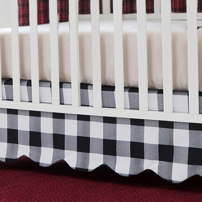 Brandream Scallop Edge Crib Skirt, Baby Boy Girl Gender Neutral Crib Skirt Toddler Bedskirt Farmhouse Chic Nursery Crib Bed Skirt, Boho Bohemian Solid Black White Plaid Buffalo Check bedskirt