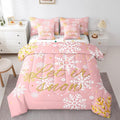 Feelyou Christmas Bed Set Snowflakes Bed in a Bag for Kids Girls Boys Pink Bedding Set Queen Size Glitter Star Comforter Set with Sheets Lightweight Room Decor