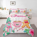 Feelyou Merry Christmas Bedding Set Soft for Boys Girls, Christmas Decor Comforter Set Queen Size Gingerbread Man Duvet Quilt Microfiber Xmas Bedroom Decor 3 Pcs with 2 Pillow Cases