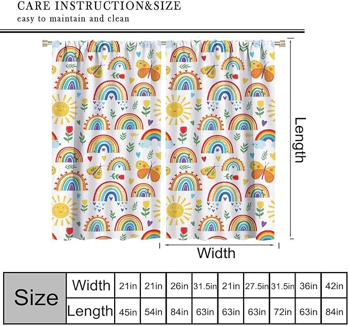Boho Rainbow Curtains for Kids Nursery Colorful Floral Sun Star Clouds Pastel Bohemian Pattern Print Window Drapes for Girl Bedroom Living Room Kitchen Decor,2 Panel Set,63Wx72H Inch Blackout