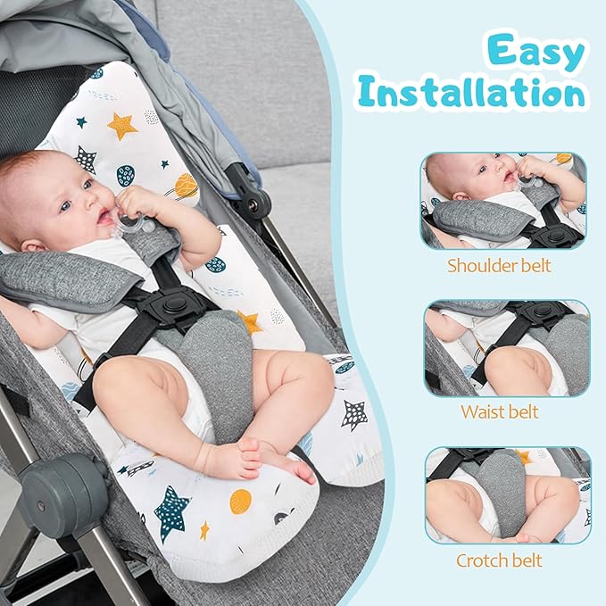 Baby Stroller Seat Liners, Reversible Baby Stroller Cushion Pad Soft and Breathable 3D Air Mesh Cotton Universal Baby Seat Pad Liner for Strollers, Car Seats (Planet)