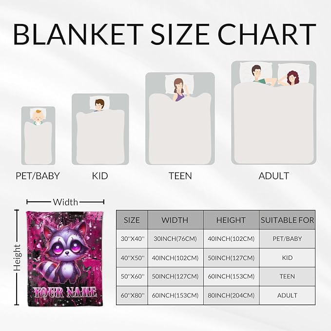 Custom Adults Blanket for Women - 60" x 80" Raccoon Blankets for Girls - Soft Plush Throw Stuff for Living Room, Home