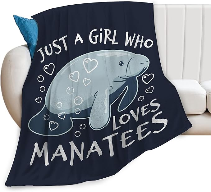 Just A Girl Who Loves Manatees Blanket Manatees Gifts for Girls Boys Woman Kids Lover Ocean Throw Blankets Soft Blanket Warm Fleece Flannel Plush Blankets for Bed Sofa Couch 50"x60"