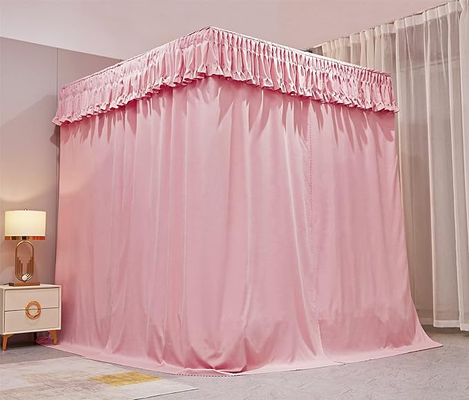 VETHIN Elastic Roof Style Four Corner Post Princess Bed Canopy Curtains Cozy Breathable Tent Canopy Mosquito Net for Girls & Adults Bedroom Decoration (Pink, 47-53" W*78" L*82"*H/(Twin-Full))