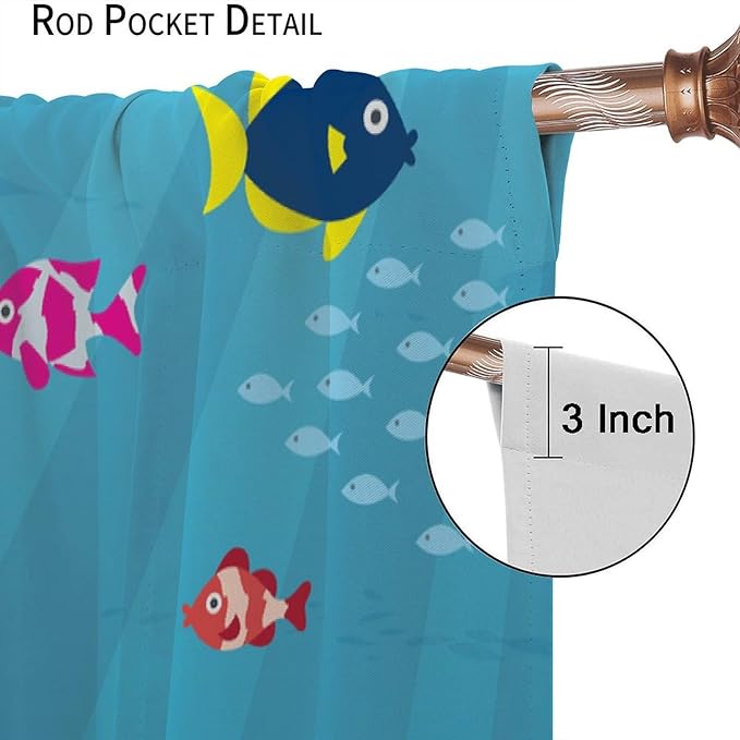 Boy Window Curtains Submarine Window Drapes Yacht Window Treatments Underwater World Oasis Thermal Drapes for Kids Girls Toddler Teens Room Dorm Decor Set 2 Panels,55x63 Inches, Style-1