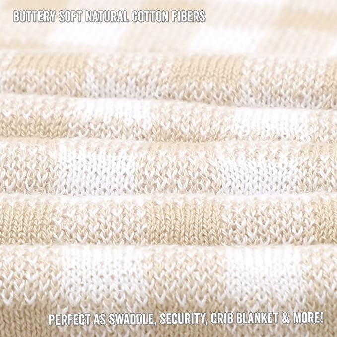 Checkered Baby Blanket Swaddle - 100% Soft Cotton Quilt Swaddling Stroller Blanket for Nursery Bed Shower Baby Gift Registry for Newborns Toddlers Boys & Girls (Plaid - Beige)