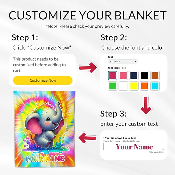 Custom Elephant Blanket Gifts - 50" x 60" Inches Cute Girls Throw Blankets - Colorful Warm Furry Throws Decor for Couch, Sofa & Travel