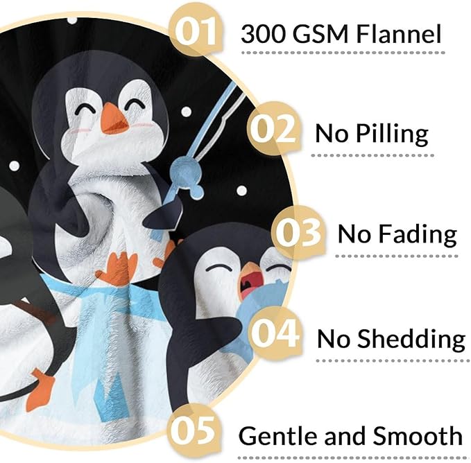 Penguin Blanket for Kids - 30" x 40" Inches Cute Throw Blanket Gifts for Girls Boys - Black Soft Warm Throws for Sofa, Lap & Office