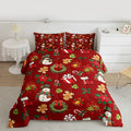 jejeloiu Merry Christmas Comforter Set King Size Cute Snowman Bedding Set for Kids Boys Girls Gingerbread Man Duvet Quilt Red Bedroom Decor