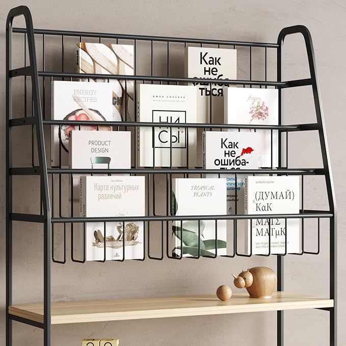 Metal Kids Bookshelf and Toy Storage Organizer,6 Tier Childrens Bookcase,Magazine Rack Floor, Book Shelf for Kids Rooms Classroom Nursery Living Room Office (Black, L:23.62")