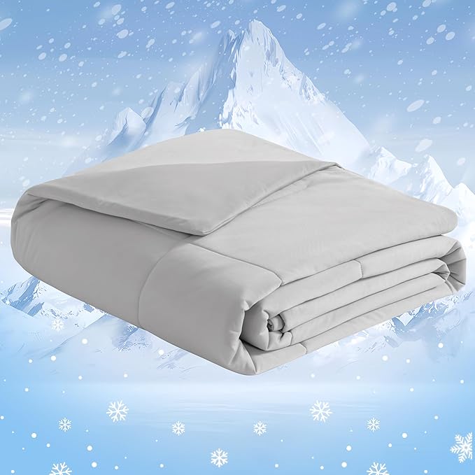 NTBAY Cooling Blanket Queen, 90x90 Inches - Lightweight Summer Bed Blanket for Hot Sleepers, Japanese Double-Sided Q-Max 0.45 Cooling Fabric, Light Grey