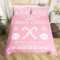 jejeloiu Christmas Bedding Set Twin Size Kids Christmas Quote Comforter Cover Set for Boys Girls Teens Candy Canes Print Duvet Cover Xmas Bedspread Cover Room Decorations Pink White Quilt Cover