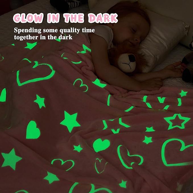 inhand Birthday Gifts Toys for Girl Pink Heart Glow in The Dark Blanket Thanksgiving Throw Blanket Cute Kids Blanket Soft Fleece Throw Blanket for Kids（40x60 Pink Heart）