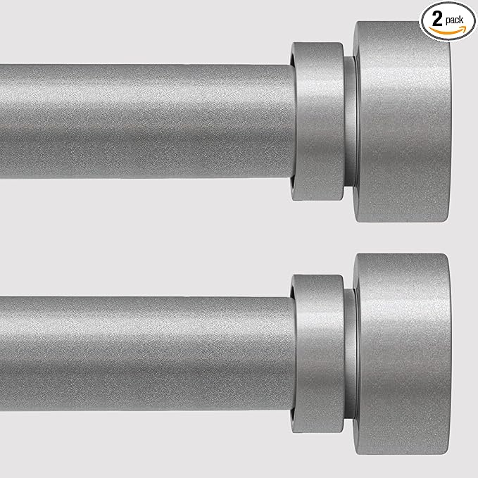 2 Pack Modern Silver Curtain Rods for Windows 48 to 84 Inches Adjustable Heavy Duty 1" Diameter Window Curtain Rod with Decorative Finials for Outdoor Bedroom Kitchen Living Room