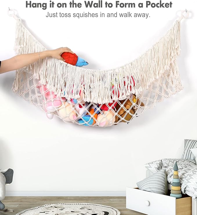 Extra Large Stuffed Animal Hammock - Cream 2PACK, Stuffed Animal Storage, Stuffed Animal Holder Net, Toy Hammock Large, Toy Storage Organizer