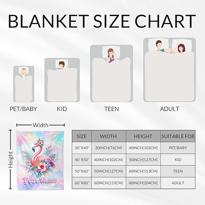 Custom Kids Blanket for Toddler - Girls Throw for Flamingo Lovers - Soft Warm Blankets Stuff for Bed, Living Room