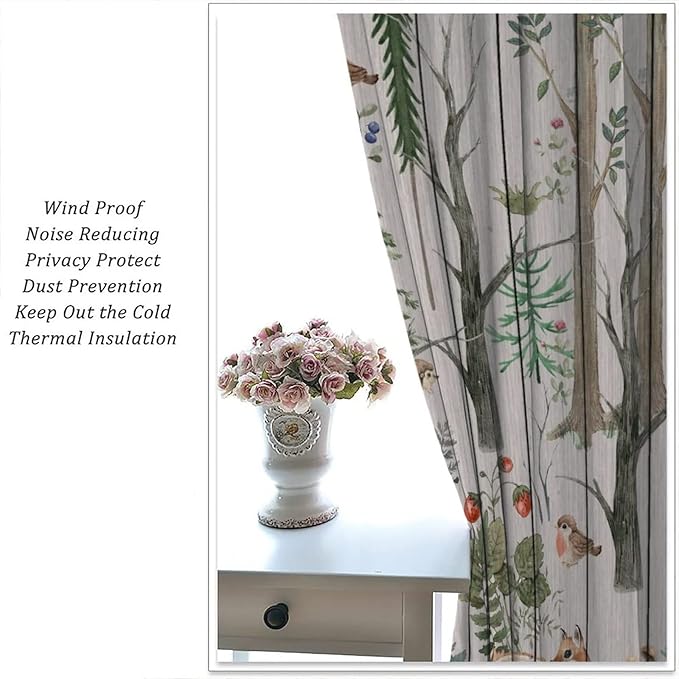 Forest Animal Curtains,Winter Dry Branches Pine Tree Moose Bear Animal Print Curtains for Children Boys and Girls Bedroom Living Room 72x63in